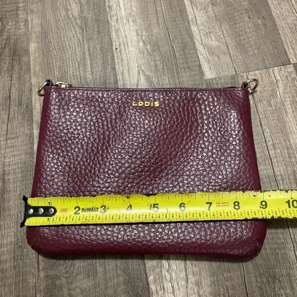 LODIS designer red burgundy wine pebbled leather designer pouch Lagenlook Classy - Picture 5 of 7